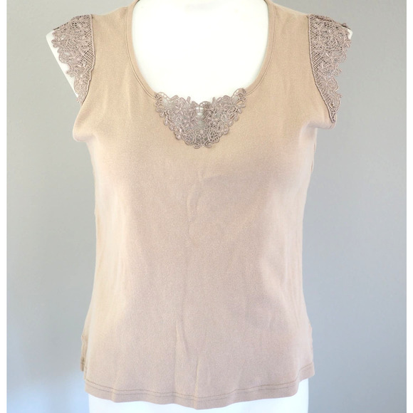 Vintage Preppy Taupe Tank Top Lace Accent Shirt Size‎ Medium - Picture 5 of 7